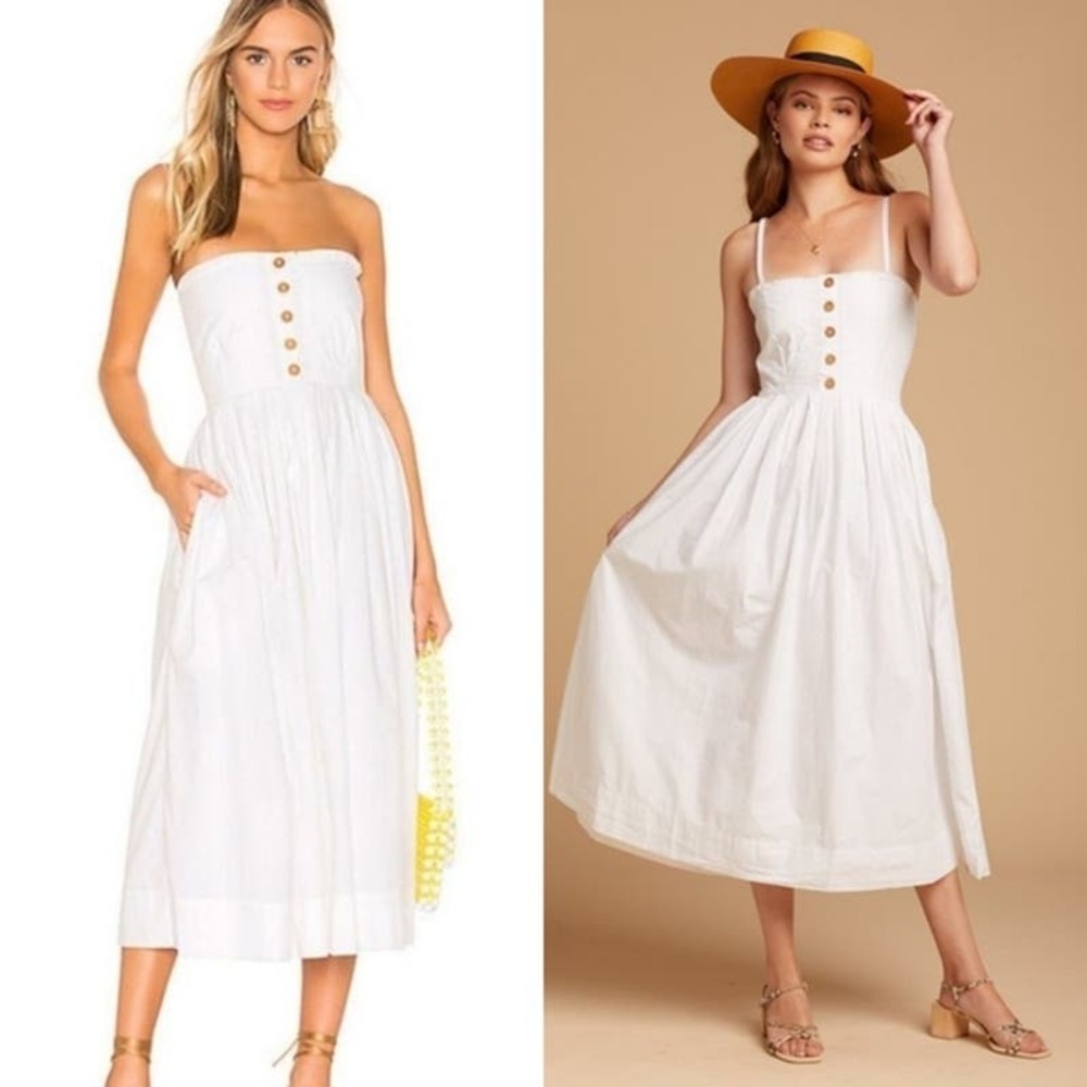 Free People Smocked Back with Pockets Lilah Pleated Tube Midi Dress Size L